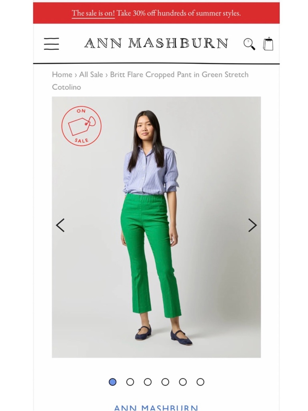 ANN MASHBURN Green Cropped Flare Pant